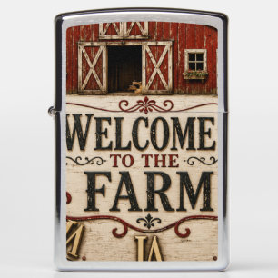 Welcome to the Farm Rustic Red Barn Farmhouse Zippo Lighter