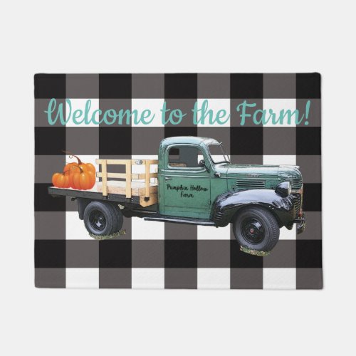 Welcome to the Farm Vintage Truck Door Mat Plaid