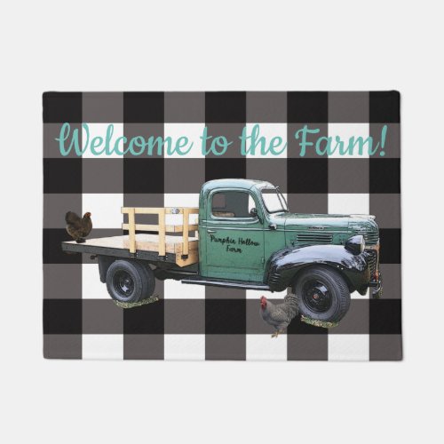 Welcome to the Farm Vintage Truck Door Mat Plaid