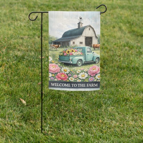 Welcome to the Farm Vintage Truck Floral Art Garden Flag
