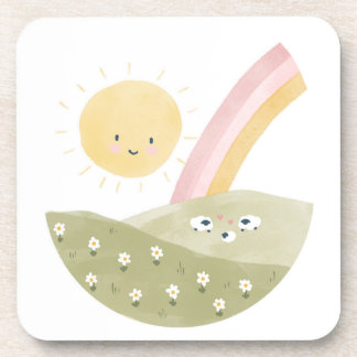 Welcome to the Flock Baby Shower Watercolor Lamb Beverage Coaster
