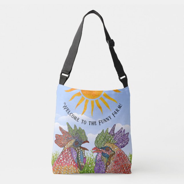 Welcome to the Funny Farm Chickens Crossbody Bag (Front)