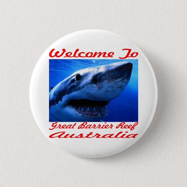 Welcome To The Great Barrier Reef Shark Button (Front)