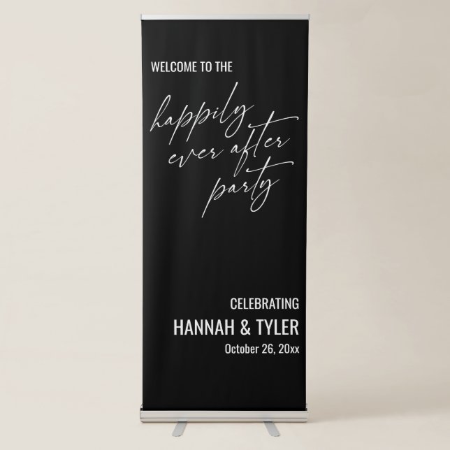 Welcome to the Happily Ever After Party Black Retractable Banner (Front)