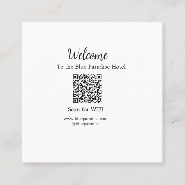 Welcome to the hotel restaurant villa scan QR WIFI Square Business Card (Front)