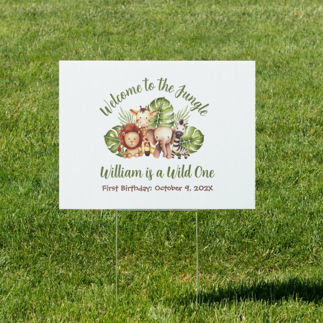 Welcome to the Jungle Cute Safari Animals Wild One Sign (Insitu)