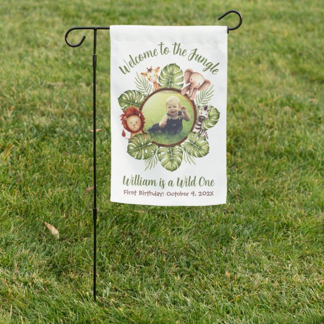 Welcome to the Jungle Wild One Photo Safari Animal Garden Flag (In SItu)