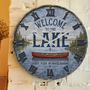 Welcome to the Lake Canoe House Large Clock