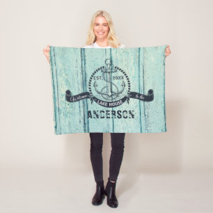 Welcome to the Lake House Blue Wood Fleece Blanket