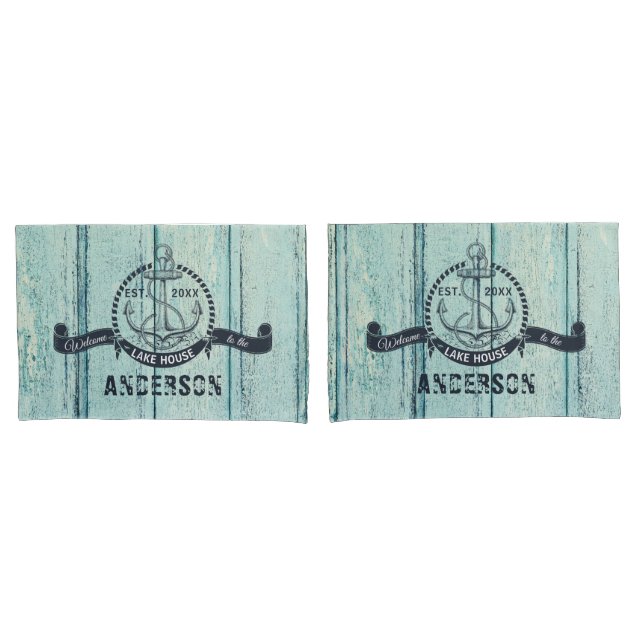 Welcome to the Lake House Blue Wood Pillow Case (Front-Set)