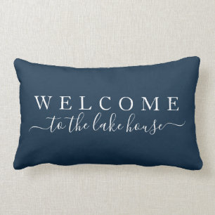 Welcome to the Lake House Navy Blue Lumbar Pillow