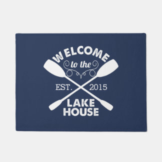 Welcome to the Lake House | Navy & White Paddles Doormat
