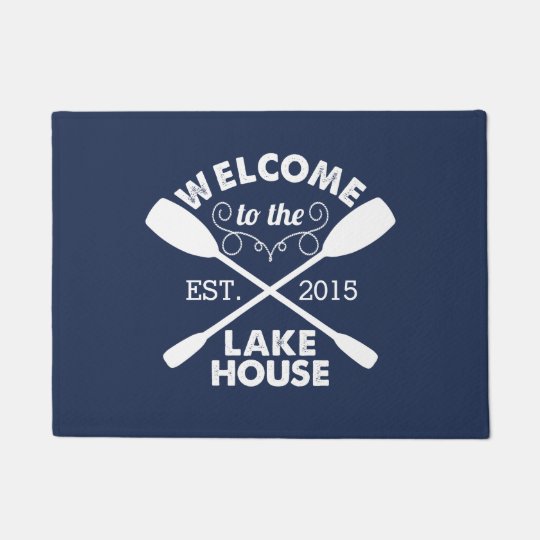 Welcome To The Lake House Navy White Paddles Doormat Zazzle Com