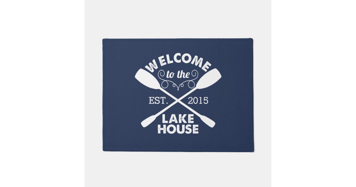 Welcome To The Lake House Navy White Paddles Doormat Zazzle Com