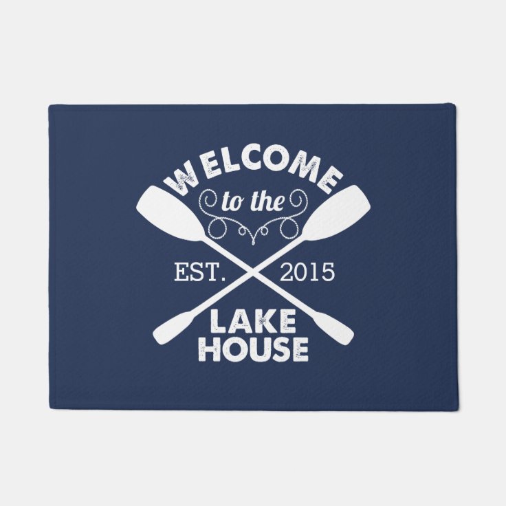 to the Lake House Navy & White Paddles Doormat Zazzle