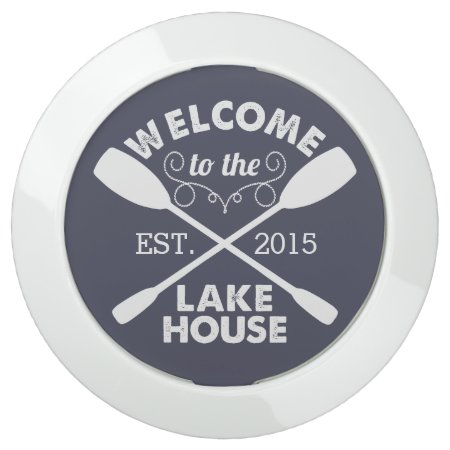 Welcome To The Lake House | Navy & White Paddles Usb Charging Stat