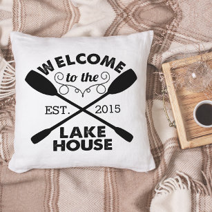 Welcome to the Lake House Rustic Paddles Throw Pillow