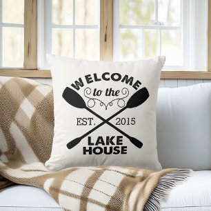 Welcome to the Lake House Rustic Paddles Throw Pillow