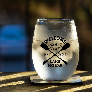 Welcome to the Lake House Stemless Wine Glass