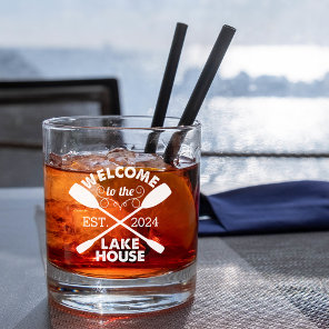 Welcome to the Lake House Whiskey Glass