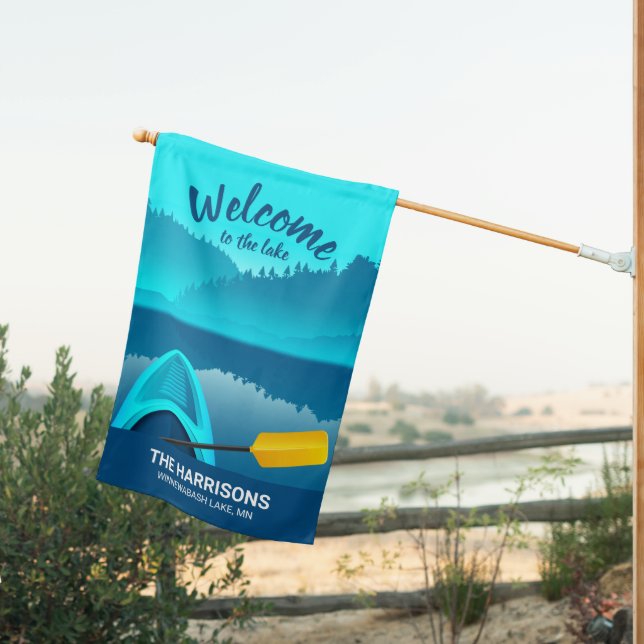 Welcome to the Lake, Kayak Paddle Family Name House Flag (Insitu (Back))