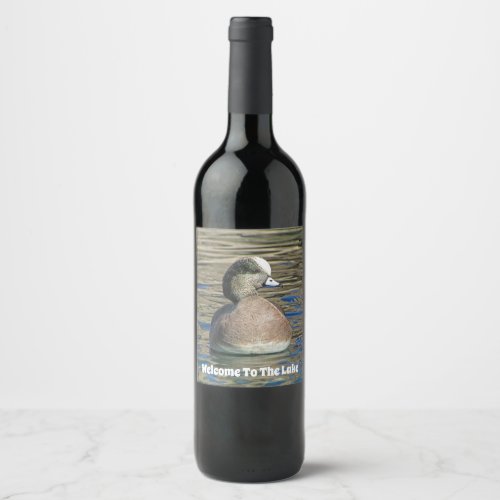 Welcome To The Lake Male Wigeon Photo Wild Bird Wine Label