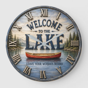 Welcome to the Lake Rustic Canoe Large Clock