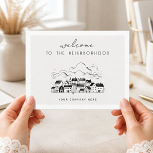Welcome to the Neighborhood Black White Village Postcard