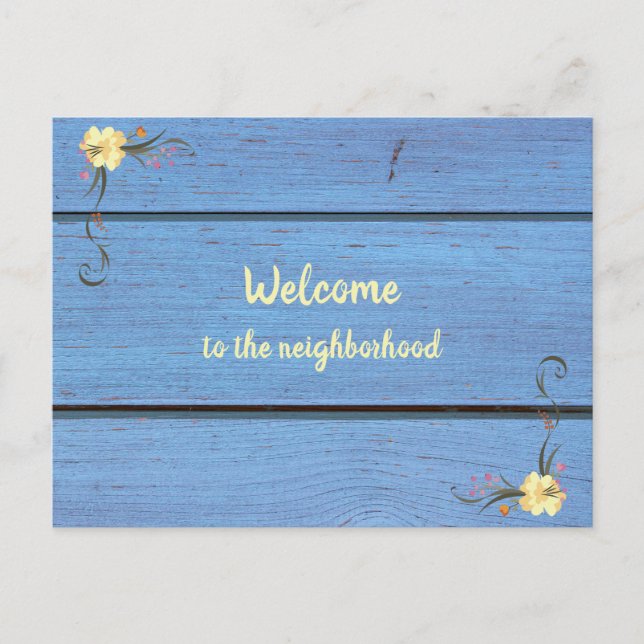 Welcome to the Neighborhood Blue Wooden Planks Postcard (Front)