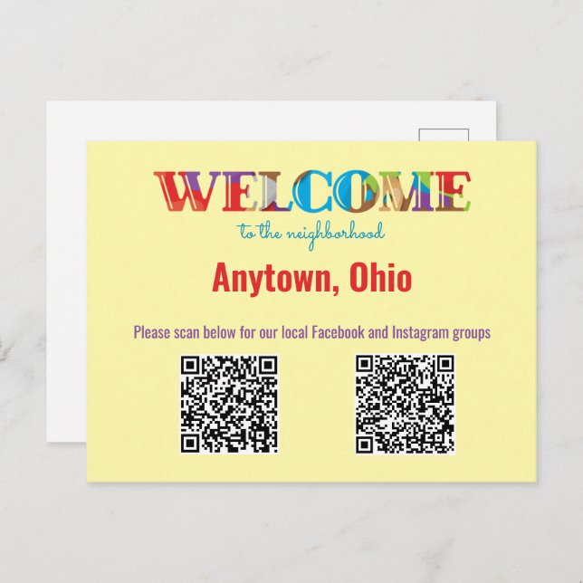 WELCOME to the Neighborhood Custom QR Code Postcard (Front/Back)