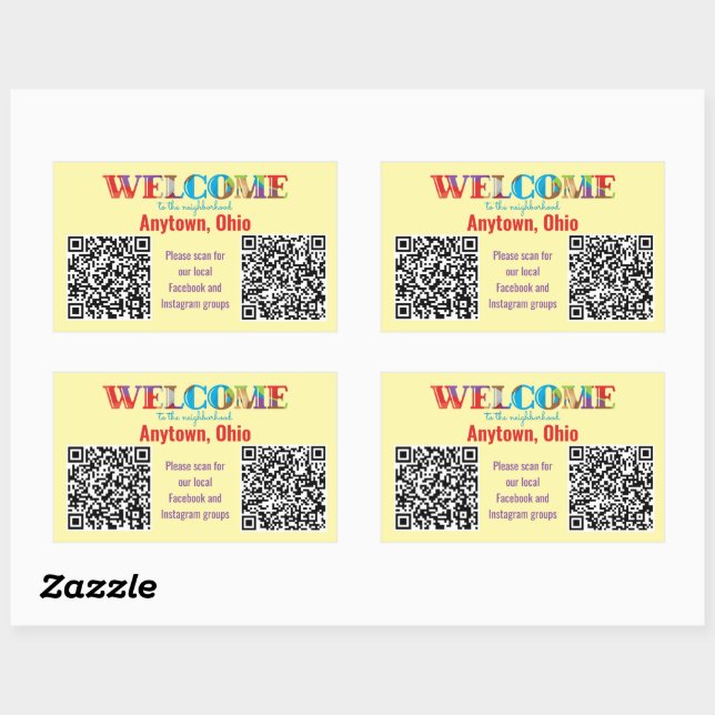 WELCOME to the Neighborhood Custom QR Code Rectangular Sticker (Sheet)