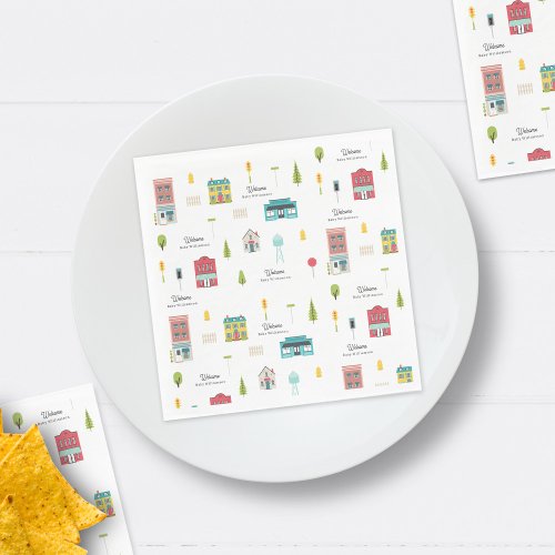Welcome to the Neighborhood Pattern Baby Shower Napkins