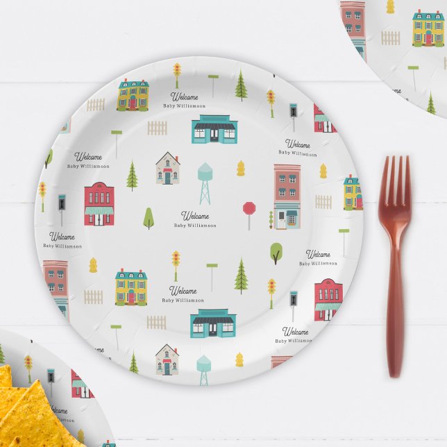 Welcome to the Neighborhood Pattern Baby Shower Paper Plates (Creator Uploaded)