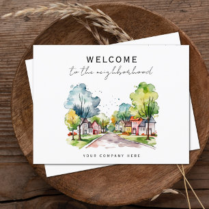 Welcome to the Neighborhood Tree Lined Watercolor Postcard