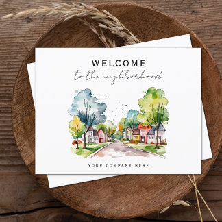 Welcome to the Neighborhood Tree Lined Watercolor Postcard