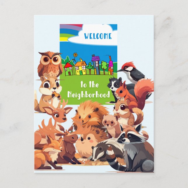 Welcome To The Neighborhood Woodland Animals  Postcard (Front)
