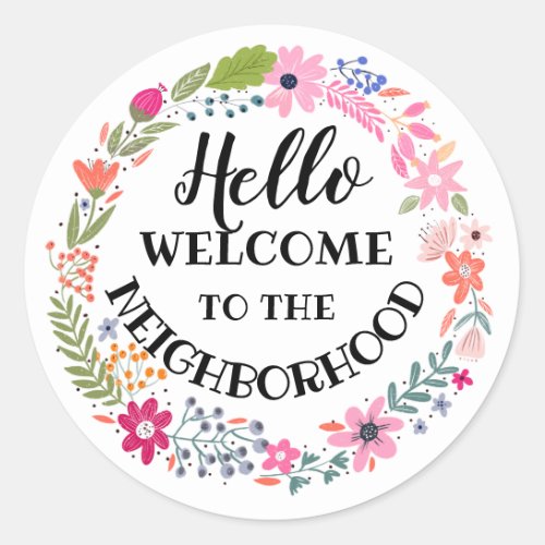 welcome to the neighbourhood new home note card classic round sticker
