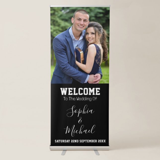 Welcome To The Newlyweds Mr & Mrs Elegant Wedding Retractable Banner (Front)