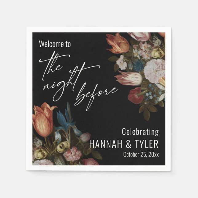 Welcome to The Night Before, Dutch Painted Flowers Napkins (Front)
