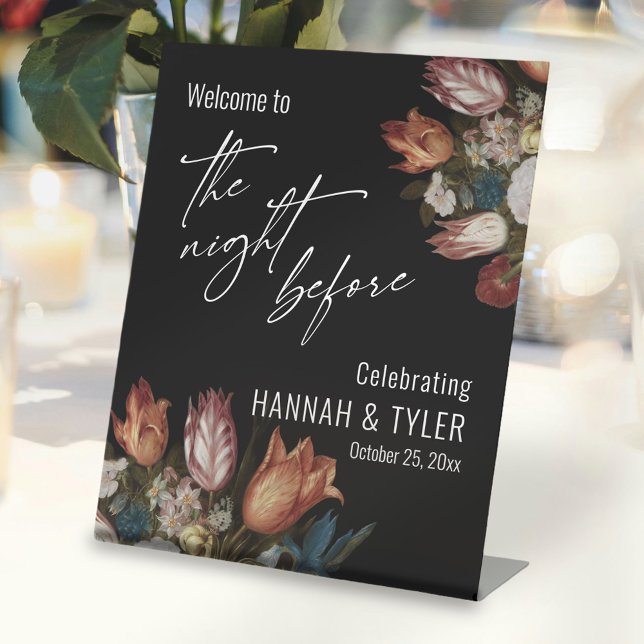 Welcome to The Night Before, Dutch Painted Flowers Pedestal Sign (Creator Uploaded)