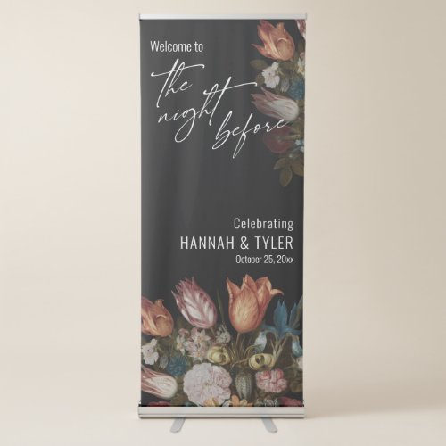 Welcome to The Night Before Dutch Painted Flowers Retractable Banner