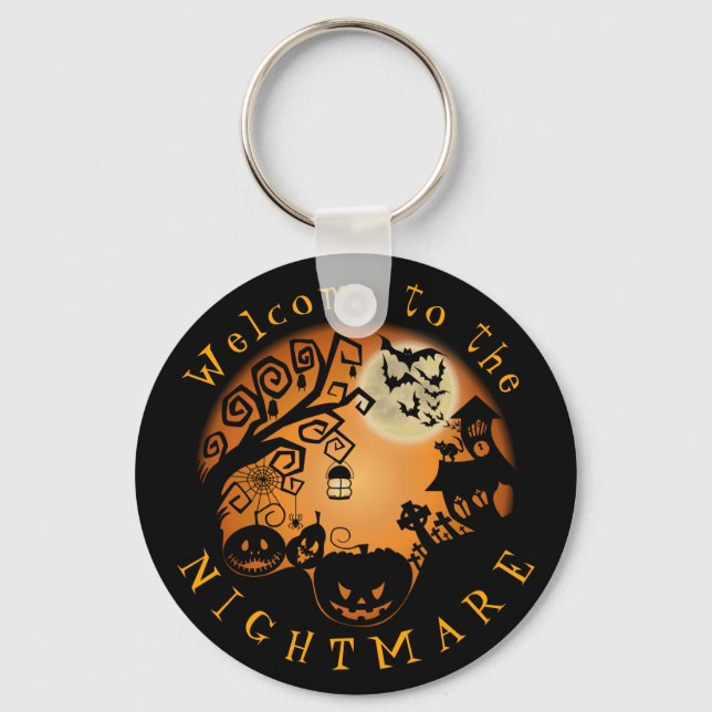 Welcome to the Nightmare Halloween Pumpkin Custom Keychain (Front)