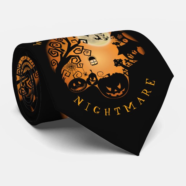 Welcome To The Nightmare Halloween Pumpkin Custom Neck Tie (Rolled)