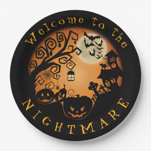 Welcome to the Nightmare Halloween Pumpkin Custom Paper Plates