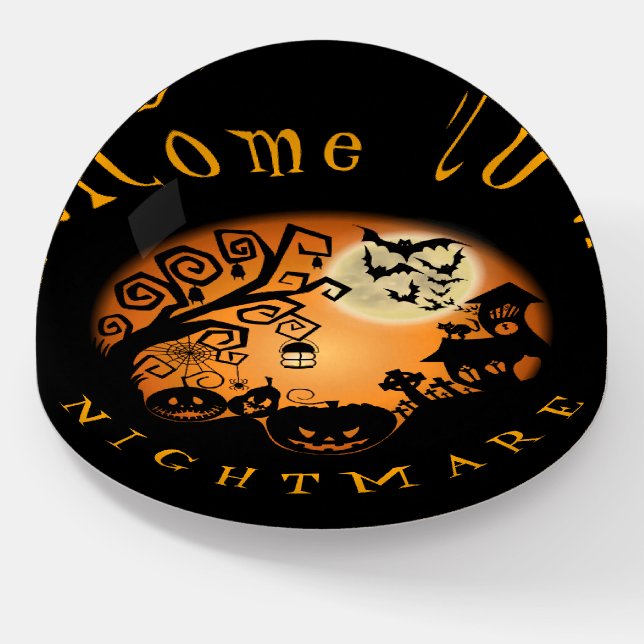 Welcome to the Nightmare Halloween Pumpkin Custom Paperweight (Angled)