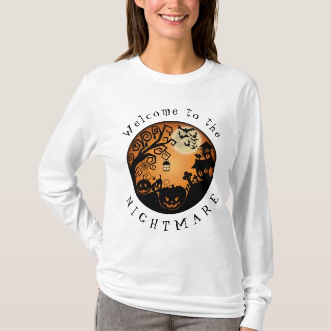 Welcome to the Nightmare Halloween Pumpkin Design T-Shirt (Front)