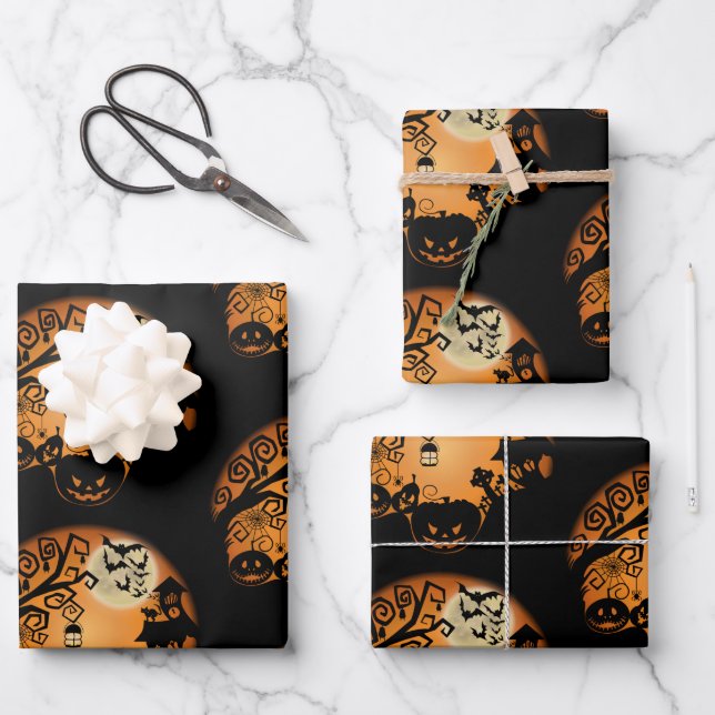 Welcome to the Nightmare Halloween Pumpkin Graphic Wrapping Paper Sheets (Front)