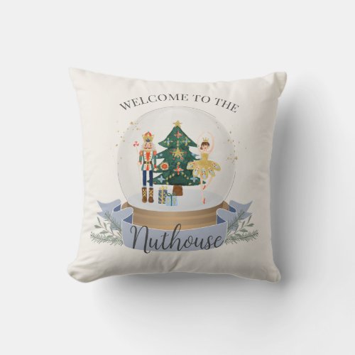 Welcome to the Nuthouse Nutcracker Christmas Throw Pillow
