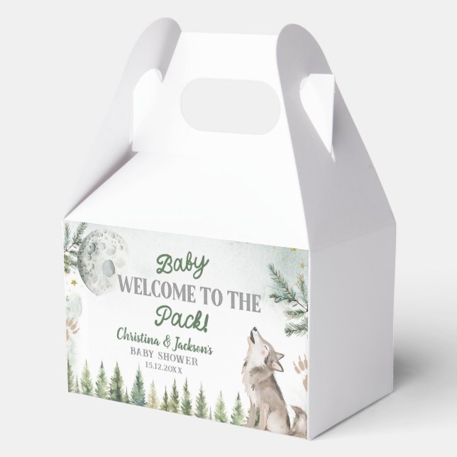 Welcome to the Pack Forest Wolf Baby Favor Box (Front)