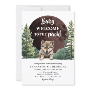 Welcome To The Pack Wolf Forest Boy Baby Shower Invitation